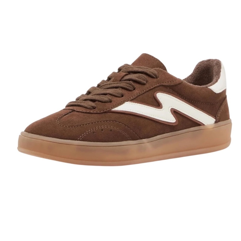 Madden Girl Brown Suede Lightning Bolt Sneakers Gum Sole Low Top shoe size 8.5